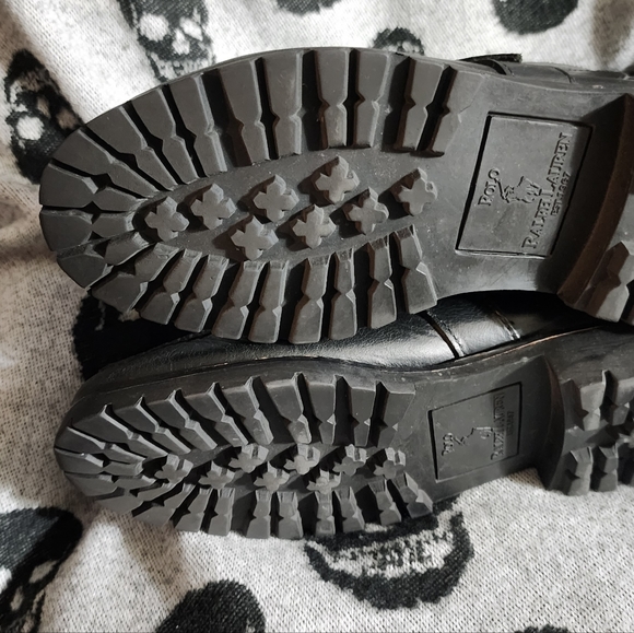 POLO RALPH LAUREN BUCKLE LUG LEATHER BOOT MEN 8.5 WOMEN 10.5 BLACK - Picture 8 of 14